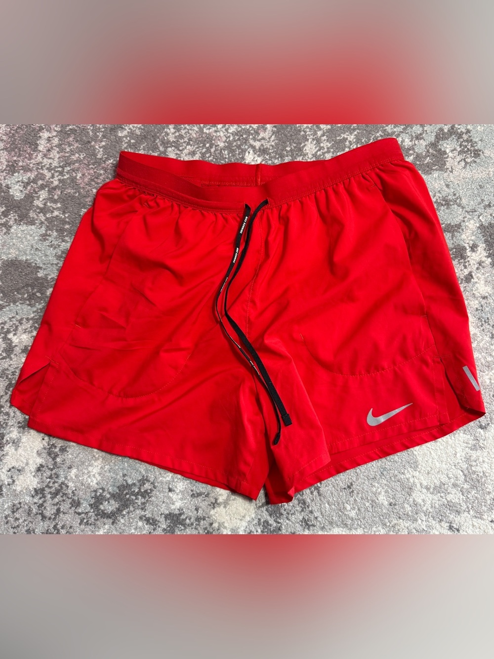 Nike Men’s Bright Red Athletic Running Shorts with Black Drawstring
